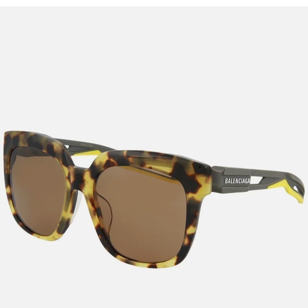 NWT Balenciaga Brown and Yellow Patterned Sunglasses with case